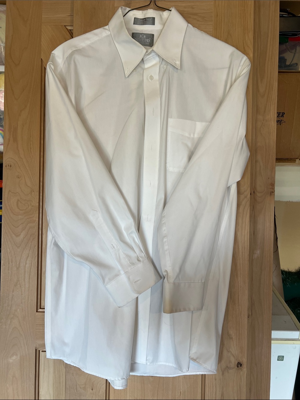 Stafford White Men's Long Sleeve Point-Collar Dress Shirt